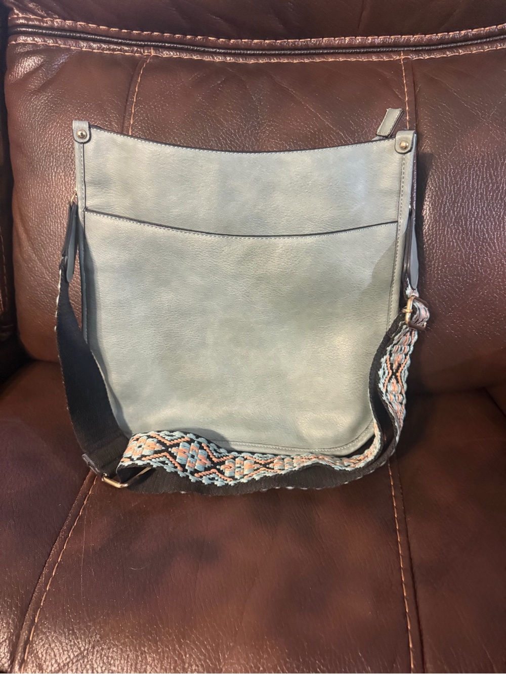 Light blue Crossbody Bag with Patterned Strap